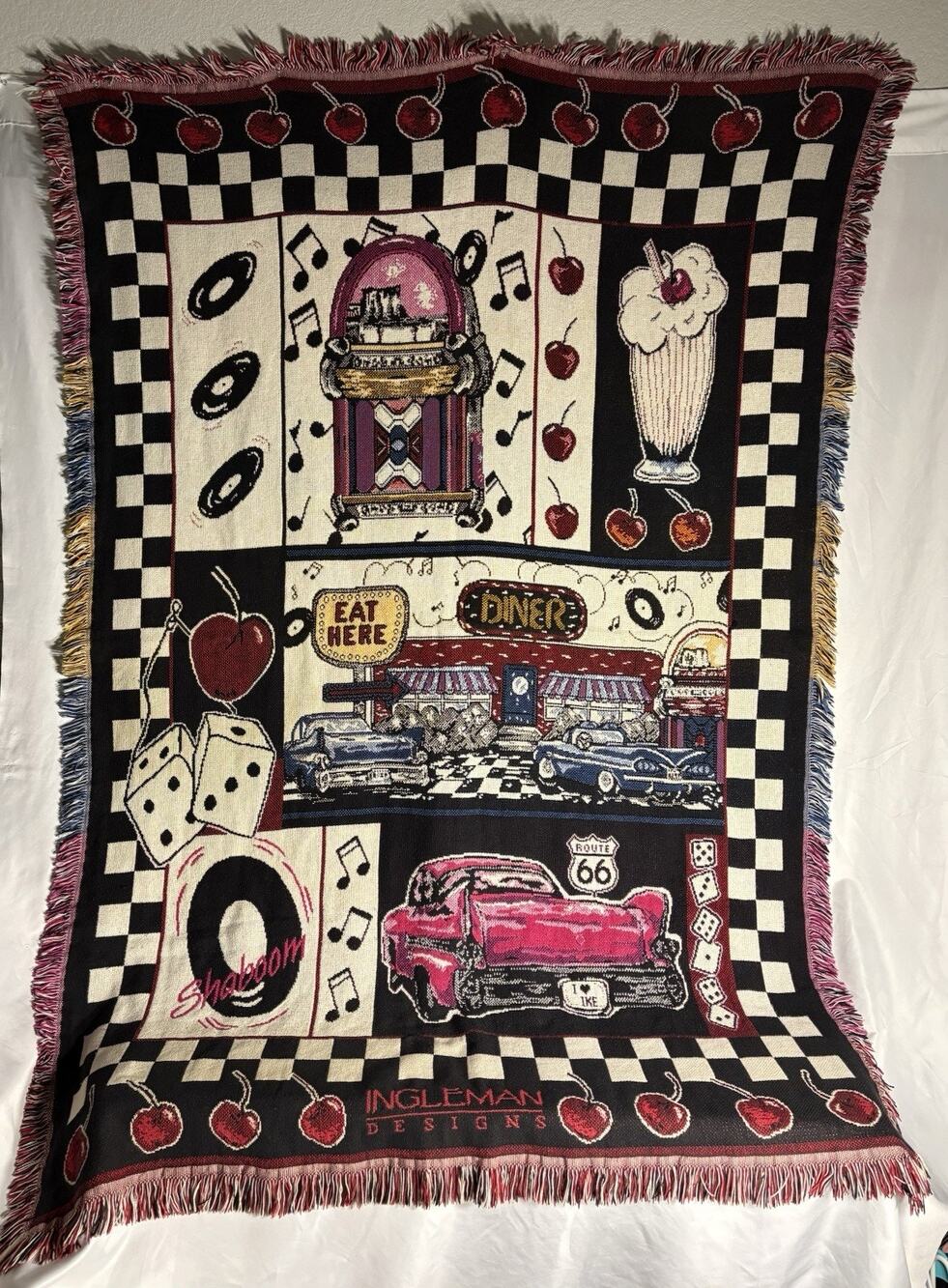 Ingleman Designs Retro 50s Diner Route 66 Woven Tapestry Throw 45x70